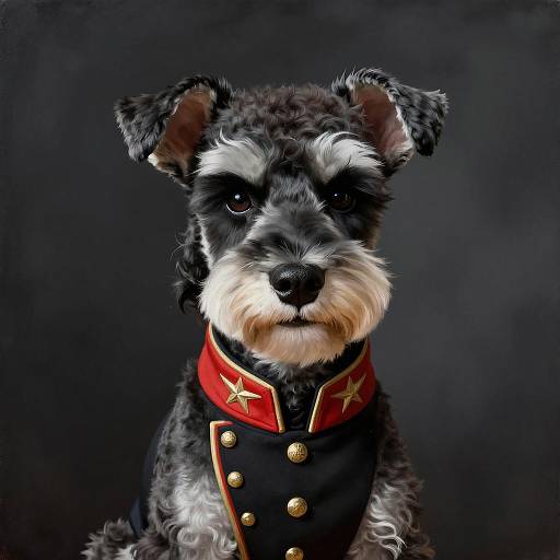 Miniature Schnauzer in Military Uniform Portrait