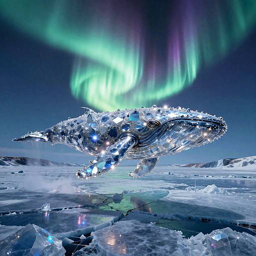Astral Crystalline Sky-Whale Above Fractured Icefield
