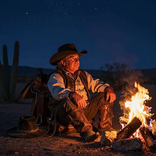 Dwarf Cowboy Resting by Campfire