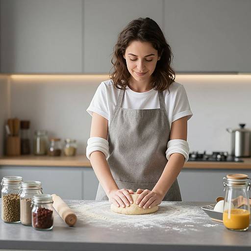 Joyful Woman Baking in Modern Kitchen