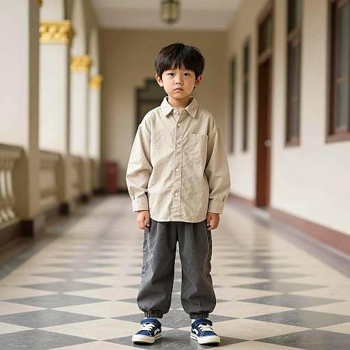 Photorealistic Child in Grand Hallway