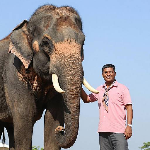 Man and Elephant Under Bright Sky