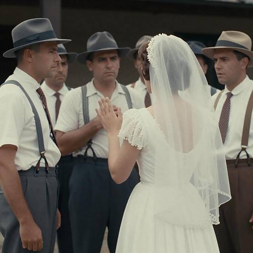 Vintage Wedding Scene with Bride and Group of Men