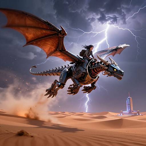 Pixu on Mechanical Dragon in Storm