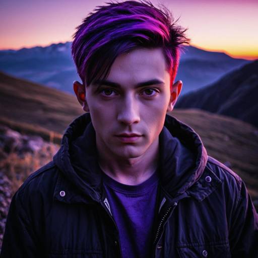 Male Portrait with Purple Hair at Sunset