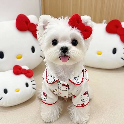 Playful Dog in Hello Kitty Pajamas