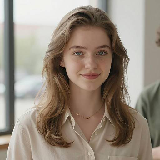 Cheerful Woman in Sunlit Room