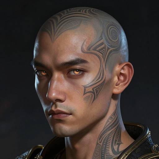 Fantasy Bald Character with Tribal Tattoos