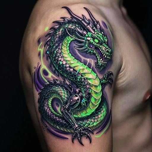 Cybernetic Dragon Neon Light Tattoo