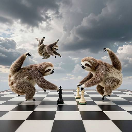 Surreal 3D Sloths Chess Match