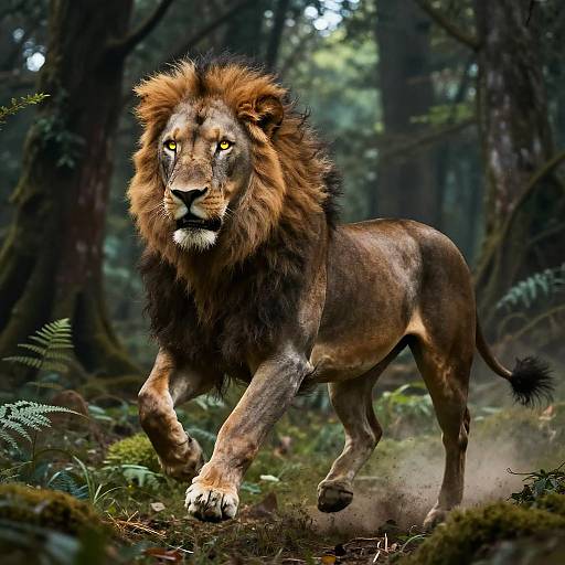 Fierce Lion-Horse Hybrid in Fantasy Forest