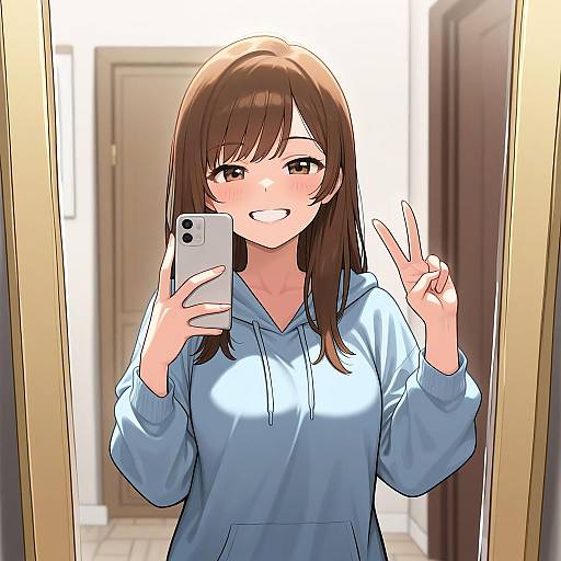 Dynamic Selfie of Girl with Peace Sign