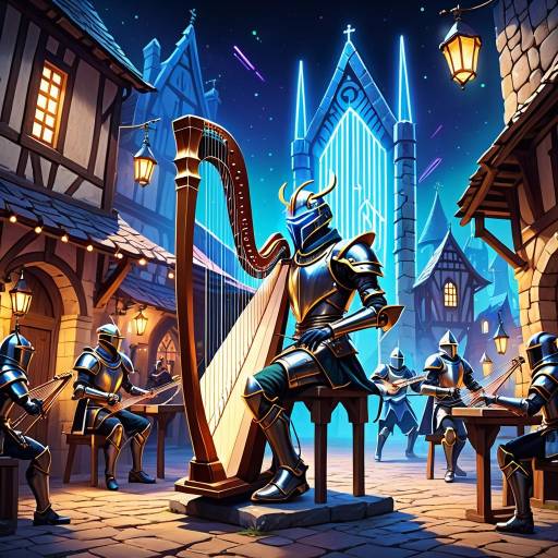 Futuristic Cyborg Musician and Medieval Knights Futuristic Cyborg Musician and Medieval Knights