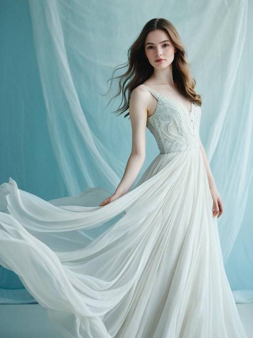 Young woman in flowing white gown portrait