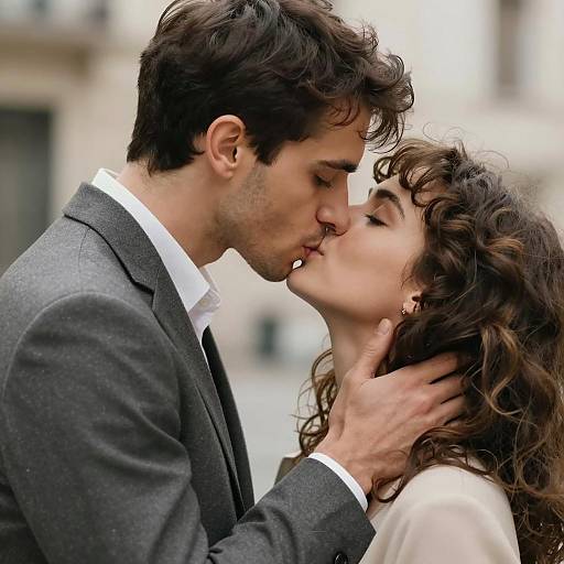 Close-Up Romantic Kiss