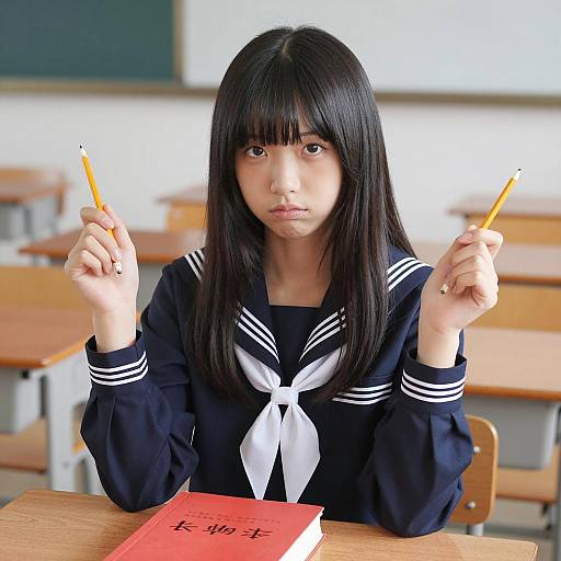 Asian Schoolgirl in Classroom Setting
