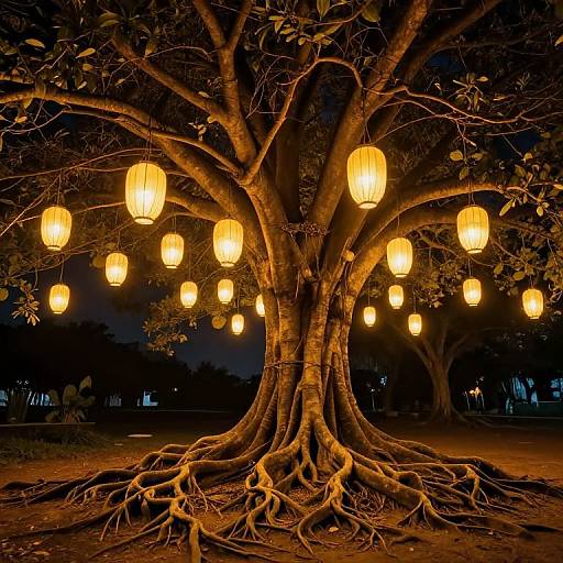 Luminous Lanterns on Majestic Tree