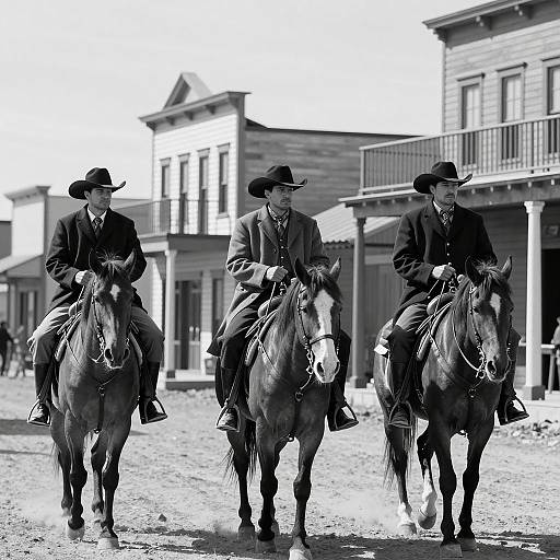 Serious Cowboys in a Western Town