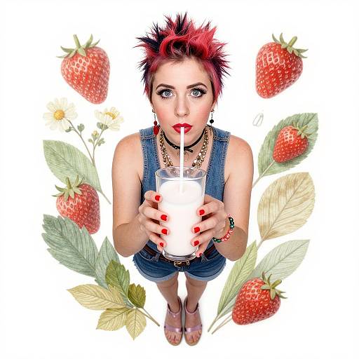 Ultra-Realistic Punk Woman Botanical Illustration