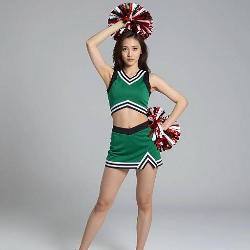 Realistic Cheerleader Portrait in Green and Black