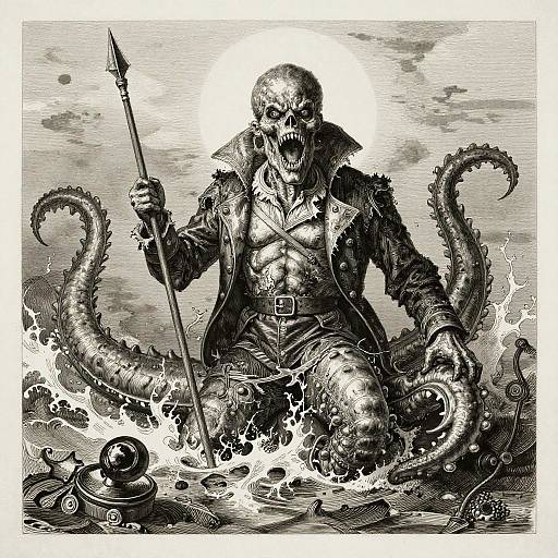 Gothic Horror Kraken with Harpoon