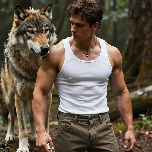Seductive Male Anthro Wolf in Wilderness