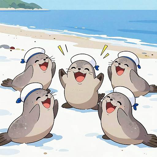 Playful Baby Seals in Sailor Hats