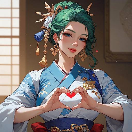 Green-Haired Woman in Kimono