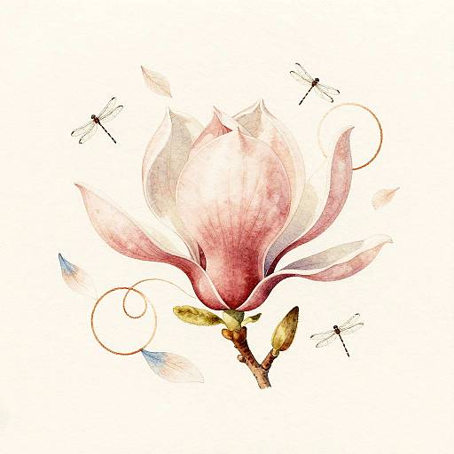 Rose Gold Magnolia Botanical Art