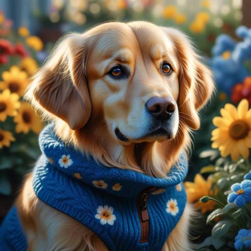 Golden Retriever in Cozy Blue Sweater