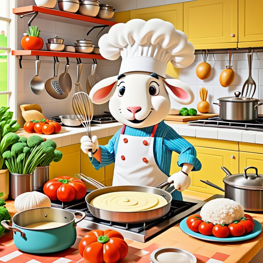 Whimsical Chef Sheep in a Cheerful Kitchen