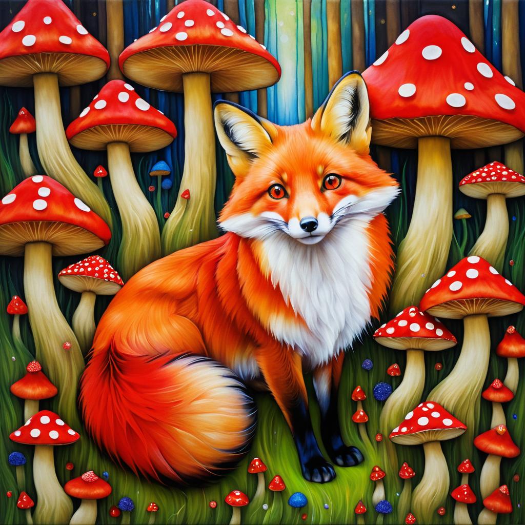 Whimsical Fox in Klimt-Inspired Art