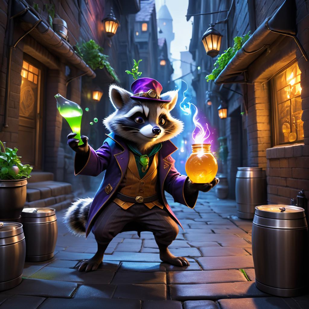 Raccoon Trickster Brewing Potions in City