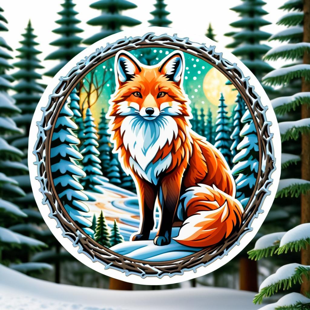 Charming Fox in Snowy Forest Sticker