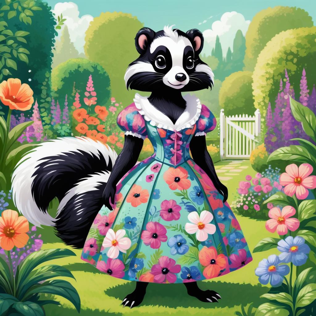 Vibrant Ecchi Skunk in Floral Garden