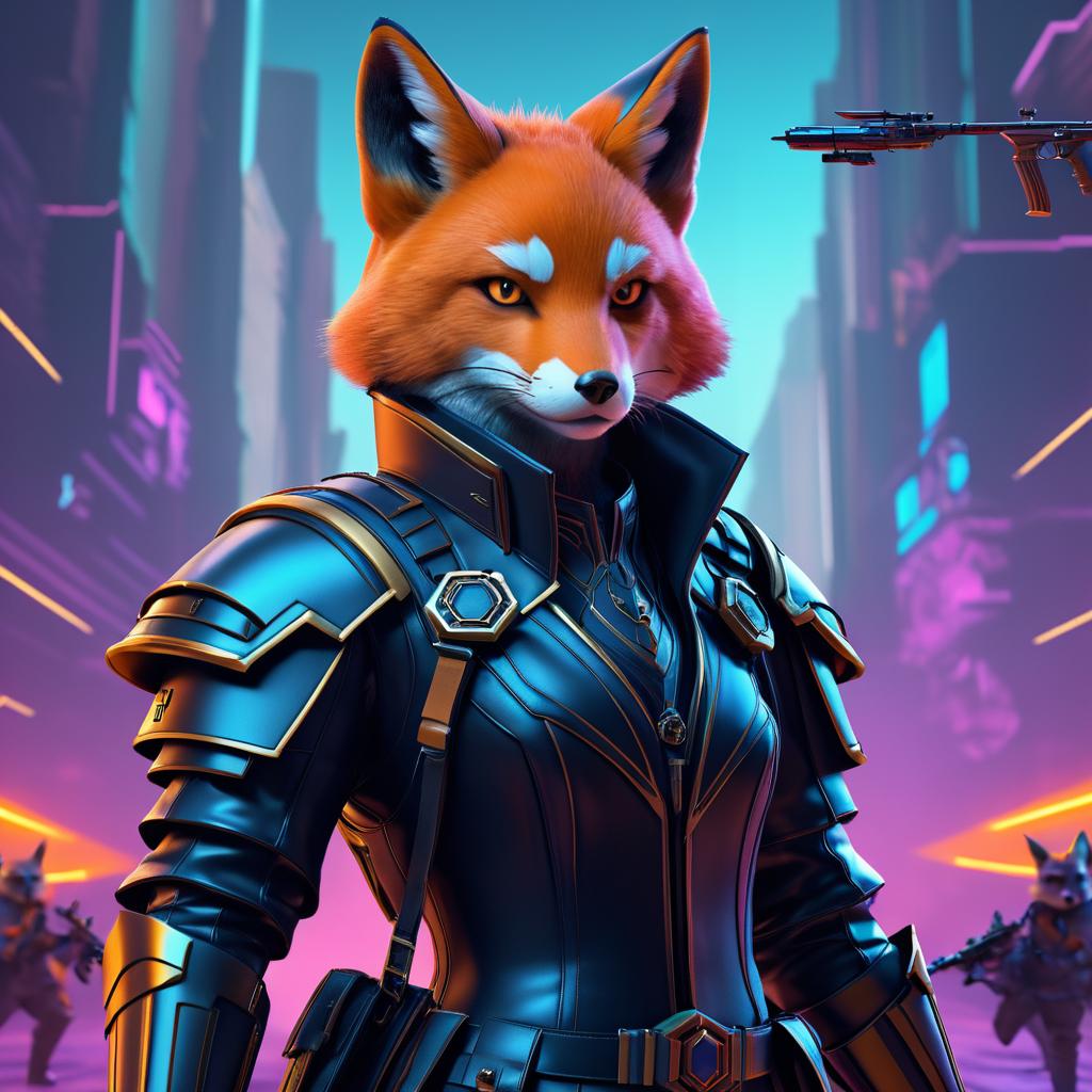 Surreal Fox Combat Strategist in Cyberpunk