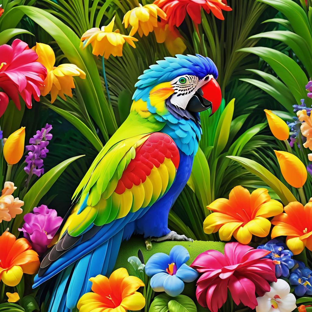 Vibrant Parrot Among Spring Blooms