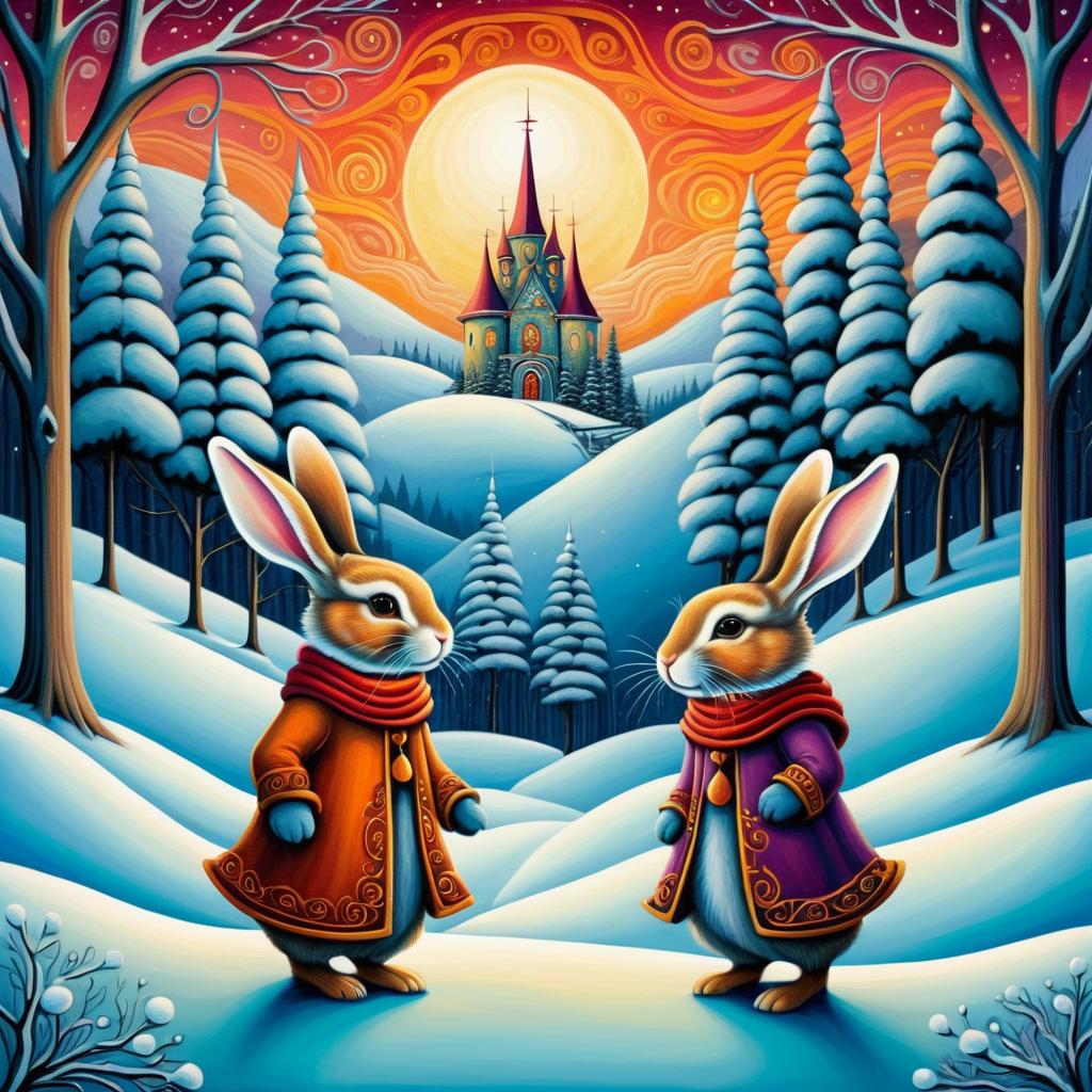 Whimsical Rabbits in Winter Wonderland