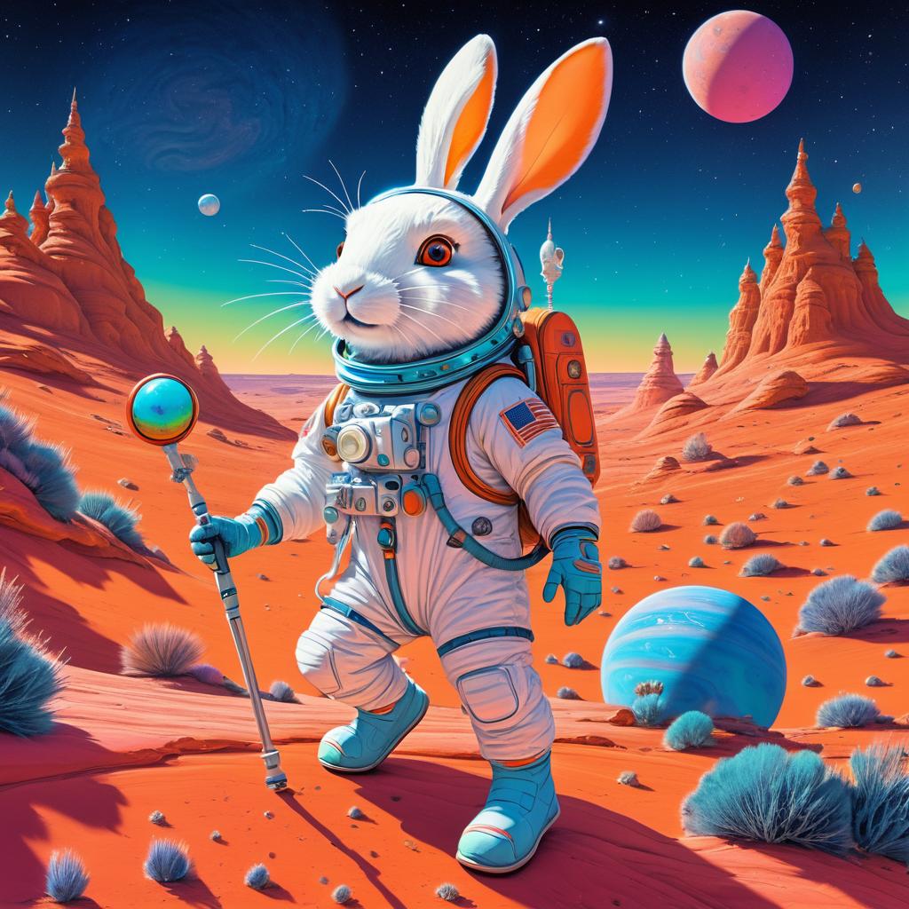 Whimsical Rabbit Astronaut on Mars