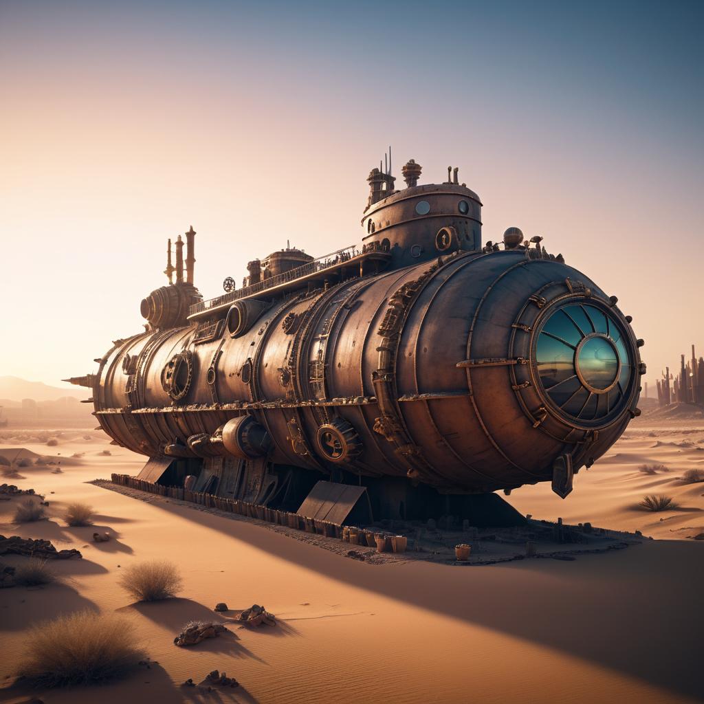 Giant Steampunk Submarine in Post-Apocalyptic Desert