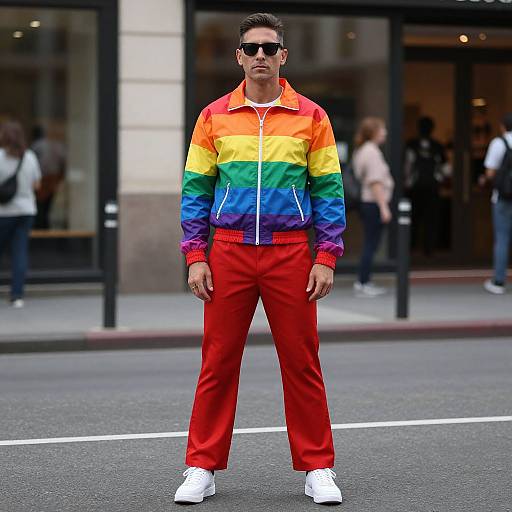 Man in Rainbow Red Costume
