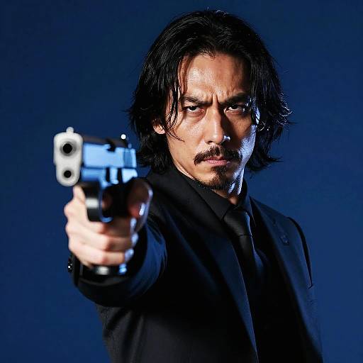 Intense Man in Suit with Gun