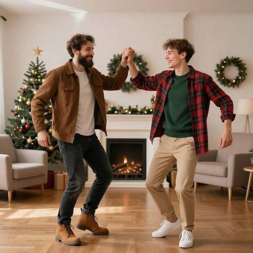 Festive Dance in a Cozy Living Room