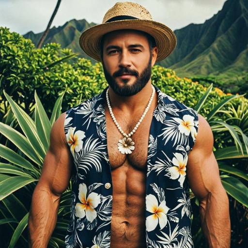 Vibrant Hawaiian Costume for Muscular Male