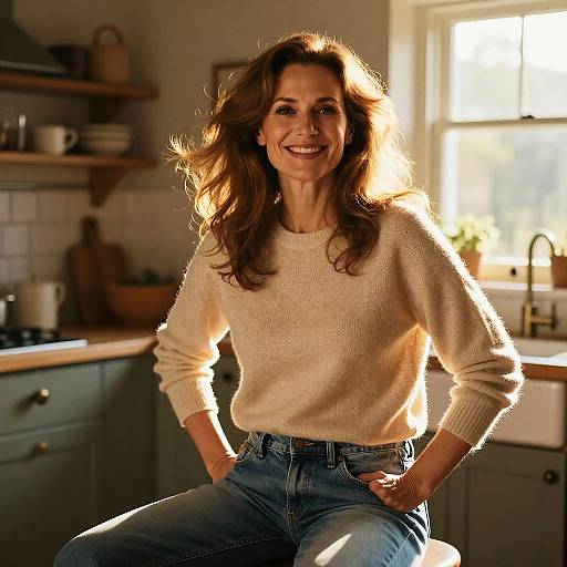 Hyperrealistic Portrait of Woman in Rustic Kitchen