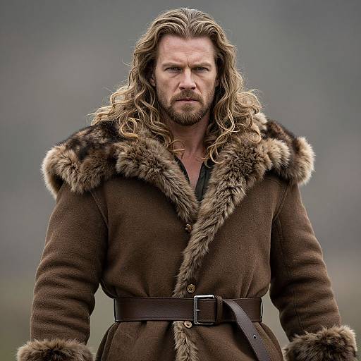 Rugged Blonde Man in Fur Coat