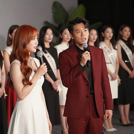 Passionate Speakers in Dimly Lit Venue