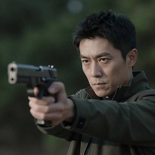 Intense Nighttime Portrait with Handgun