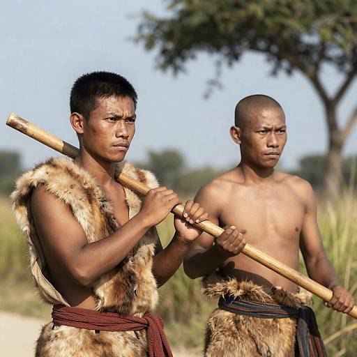 Intense Traditional Asian Men with Pole