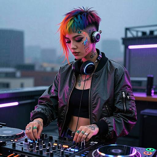 Cyberpunk Female DJ Rooftop Party